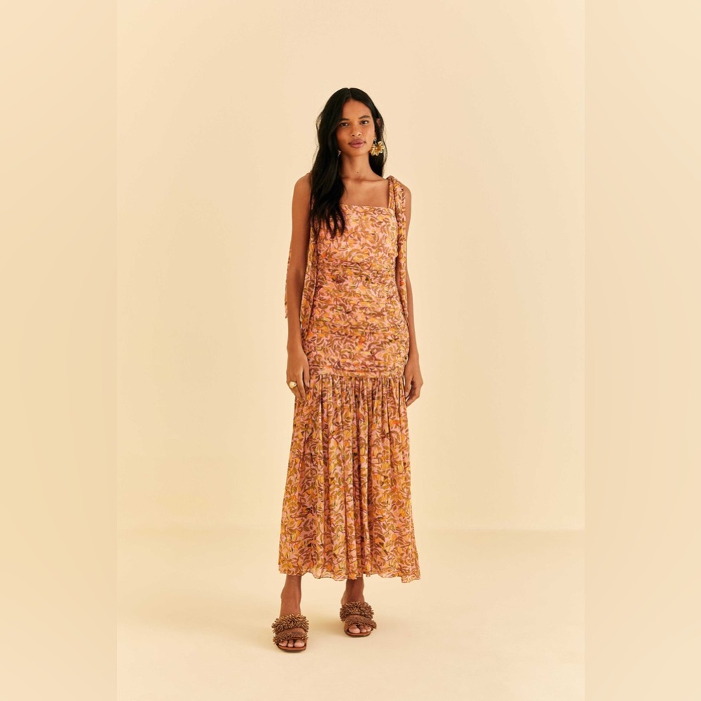 Farm Rio Light Pink Star Fruit Midi Dress